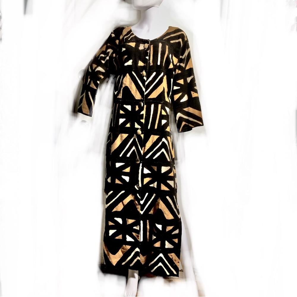 Vintage Mudcloth Bogolanfini African Mud-Cloth Dress Made in Ghana Bambara